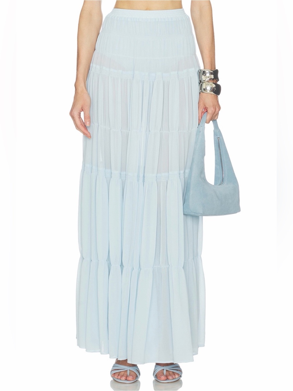 Camila Coelho Pale Blue Tiered Maxi Skirt